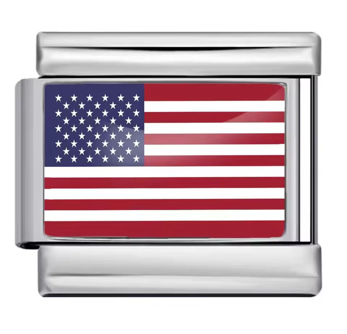 America Flag Charm Silver Link