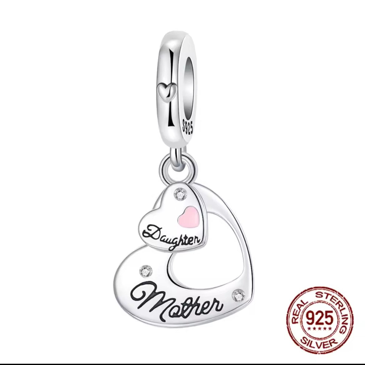 Mother and Daughter Heart Dangle Charm