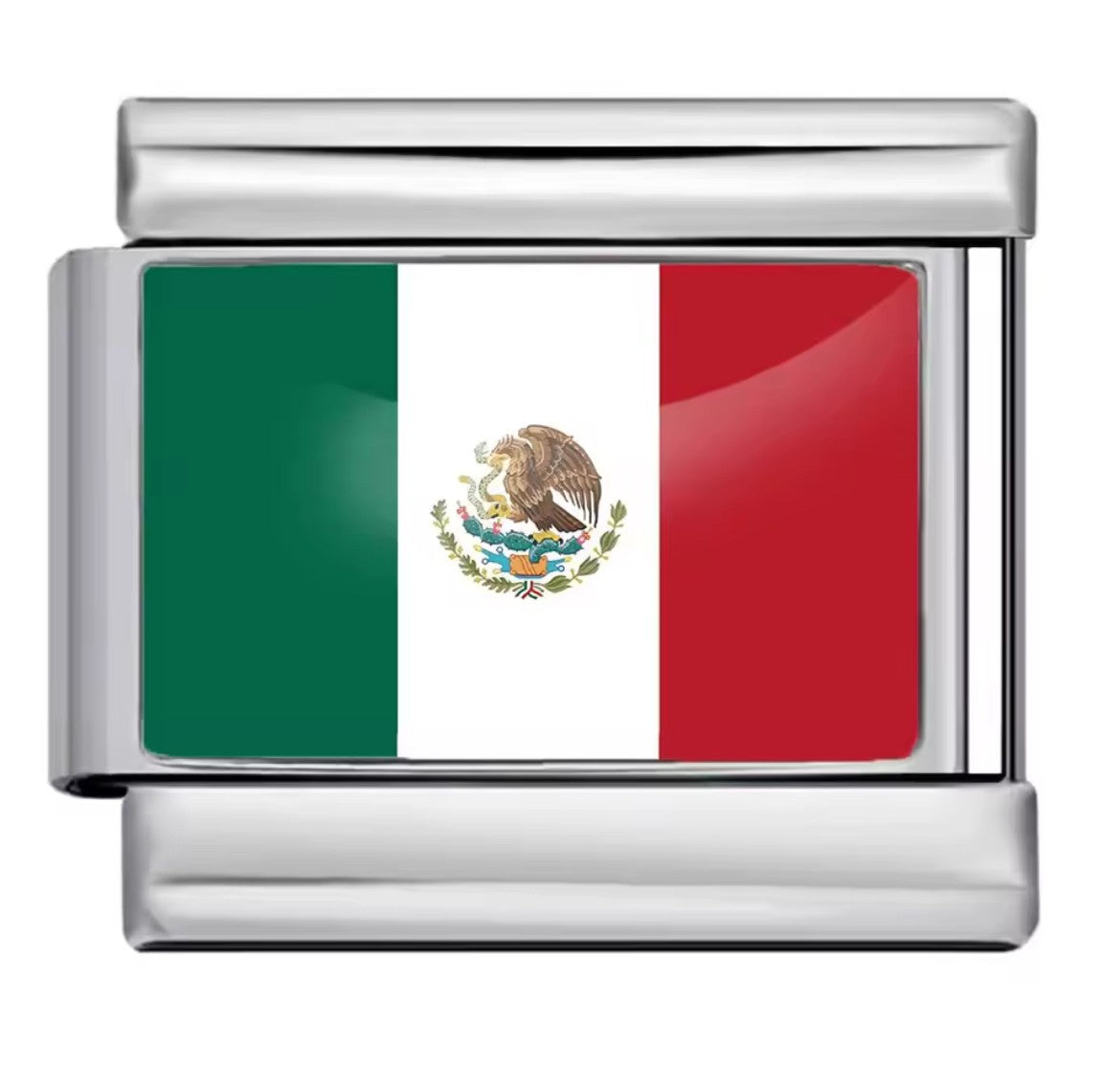 Mexico Flag Charm Silver Link