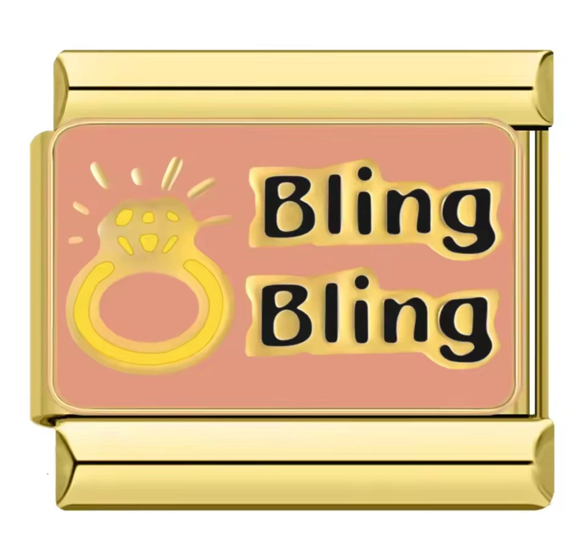 Diamond Ring Bling Bling Charm Gold Link