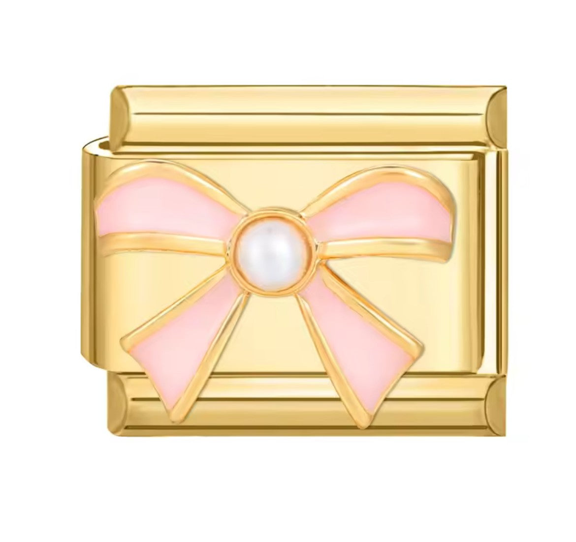 Pink Bow Italy Charm Gold Link