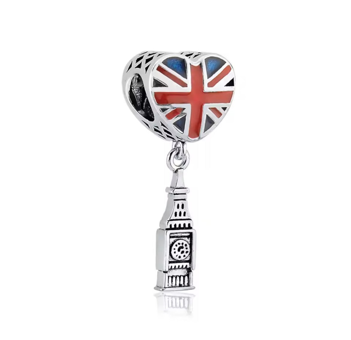 Great Britain Union Jack Heart and Big Ben Dangle Charm