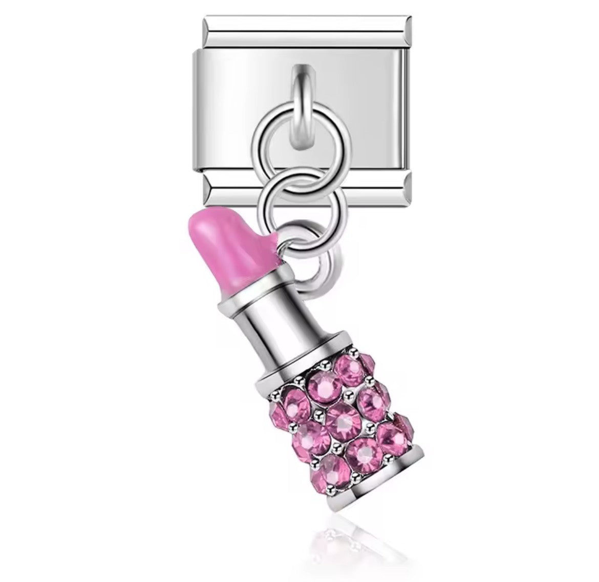 Pink Lipstick Italy Dangle Charm Silver Link