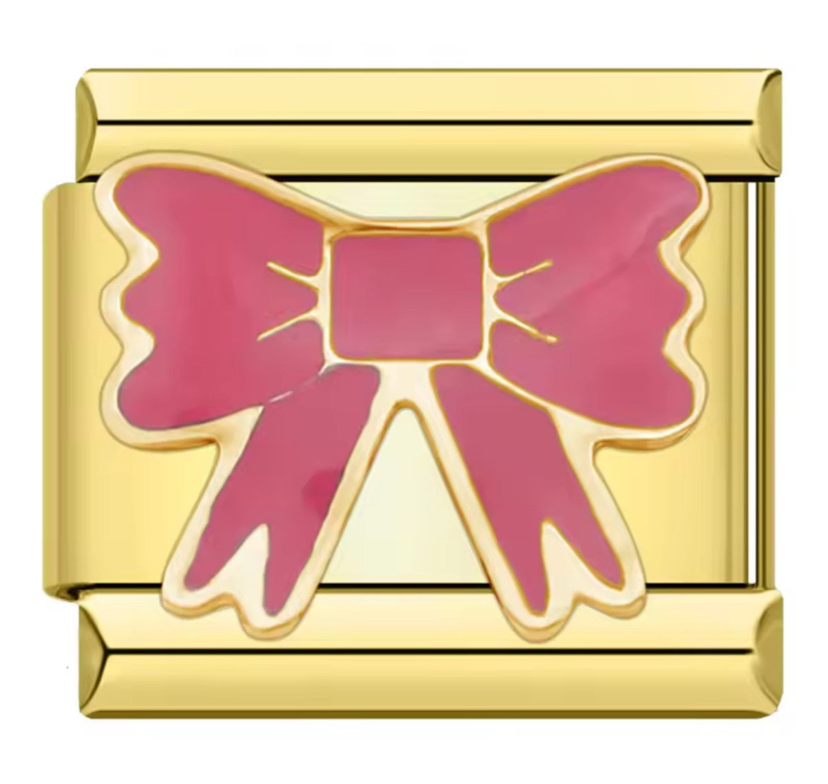 Pink Bow Italy Charm Gold Link