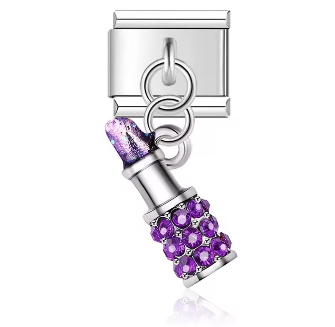 Purple Lipstick Italy Dangle Charm Silver Link