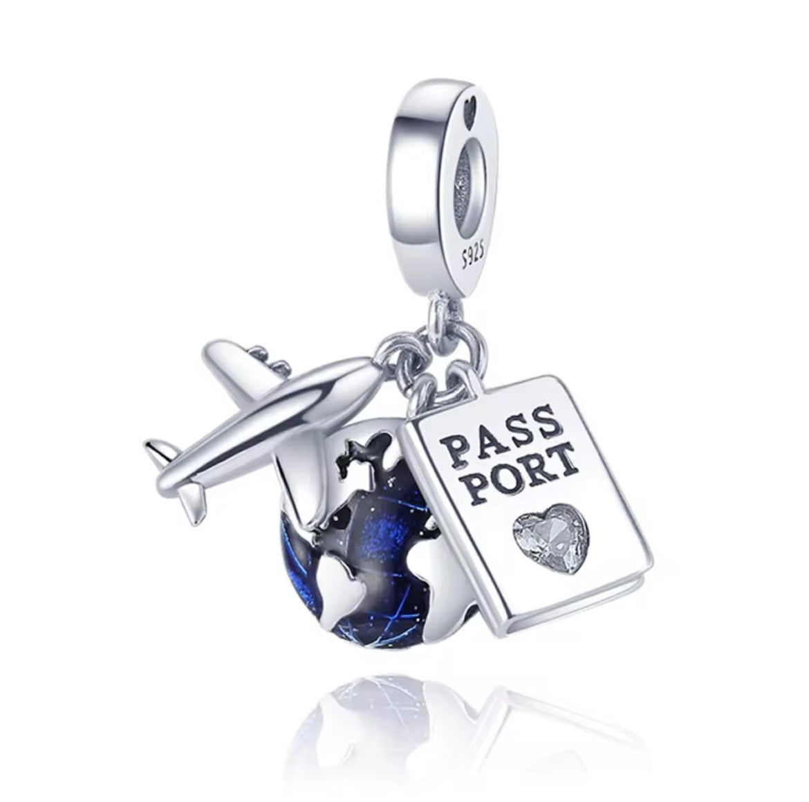 Airplane Blue Globe Passport Dangle Charm