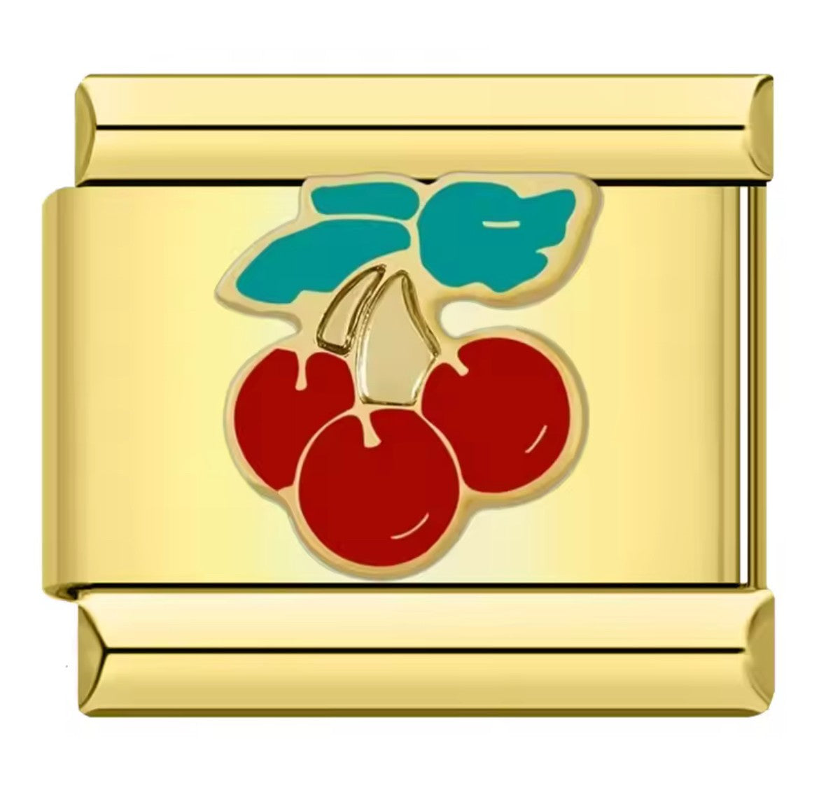 Three Cherry Italy Charm Gold Link