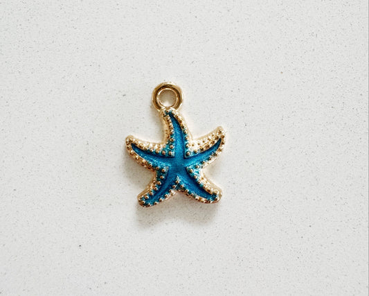 Gold Blue StarFish Charm