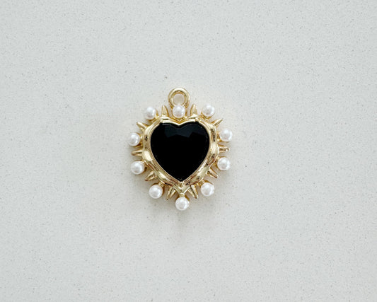 Black Pearly Gold Heart Charm