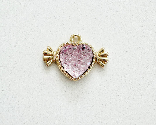 Pink Diamonte Heart Charm