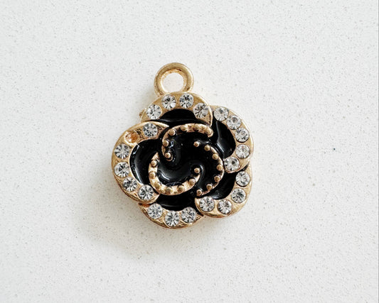 Black Diamonte Flower Charm