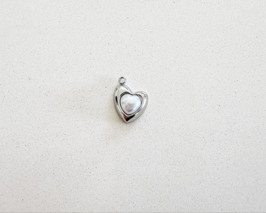 Silver Heart Pearl Charm