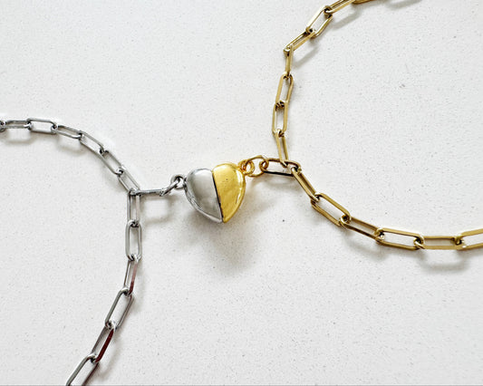 Pair of Bracelets with a Magnetic heart