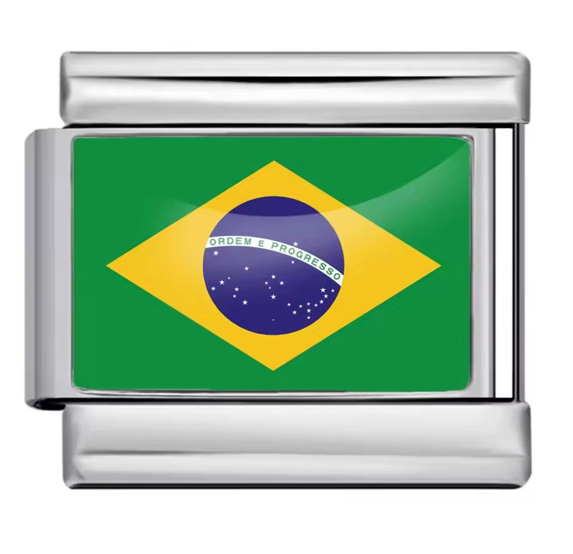 Brazil Flag Charm Silver Link