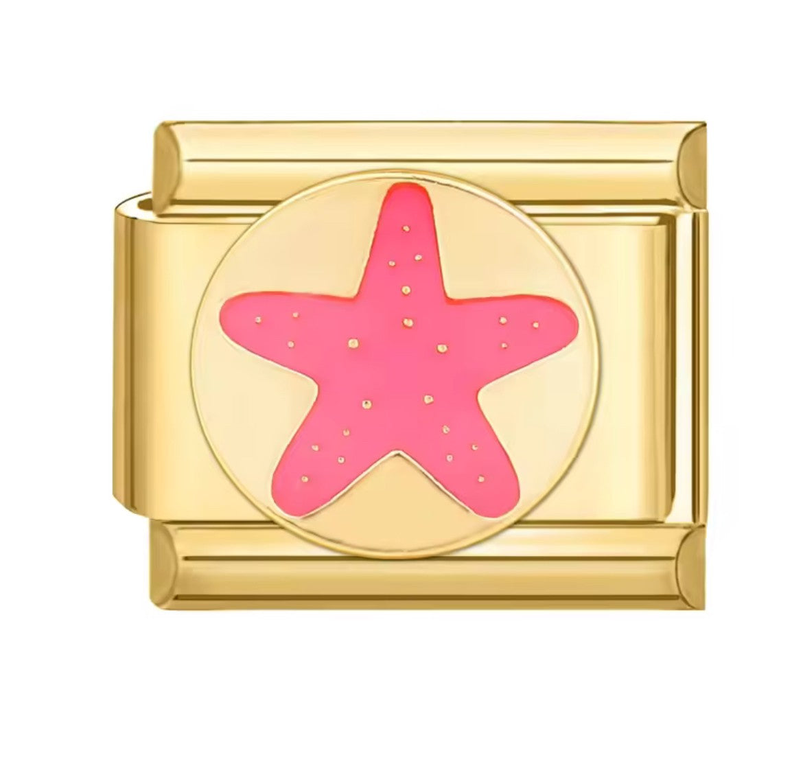 Pink Star Fish Italy Charm Gold Link