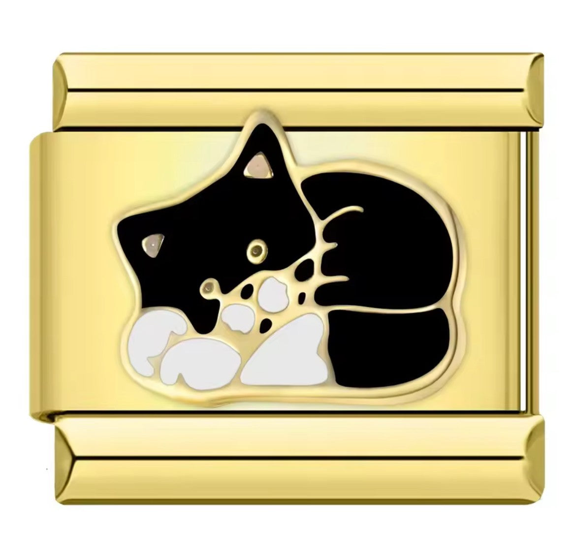Sleeping Black Cat Italy Charm Gold Link