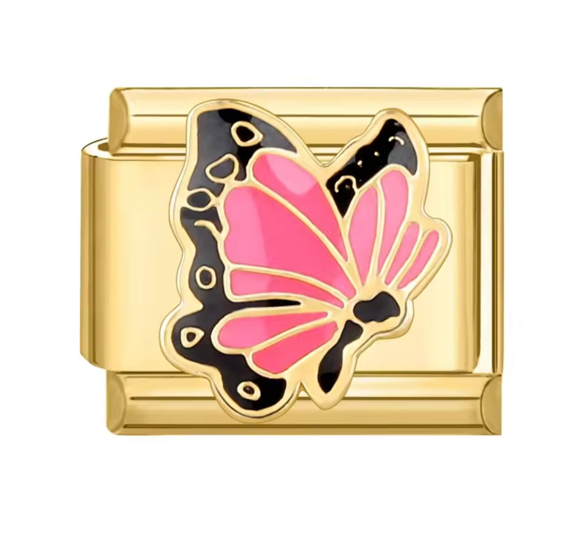 Pink Butterfly Italy Charm Gold Link