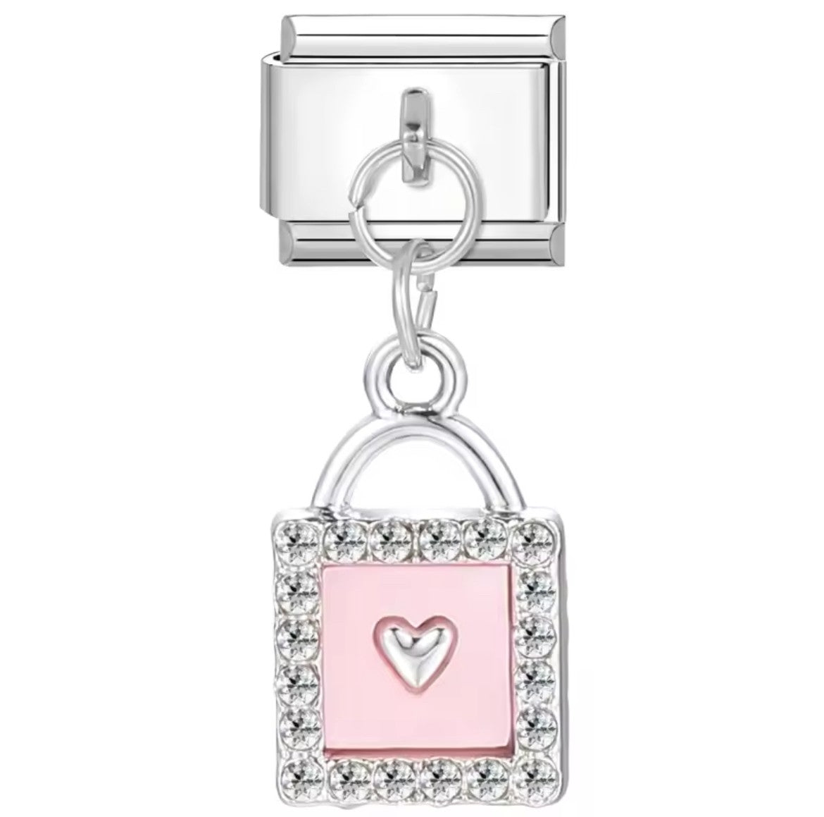 Heart Key Lock Italy Dangle Charm Silver Link