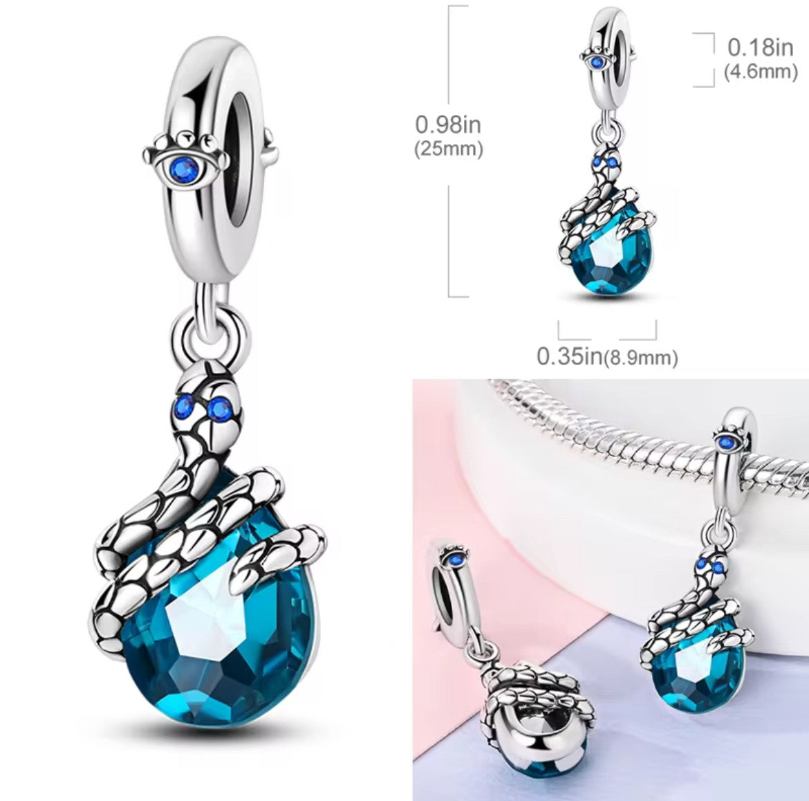Snake with Blue Crystal Dangle Charm