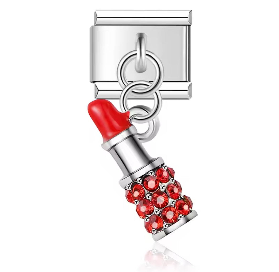 Red Lipstick Italy Dangle Charm Silver Link