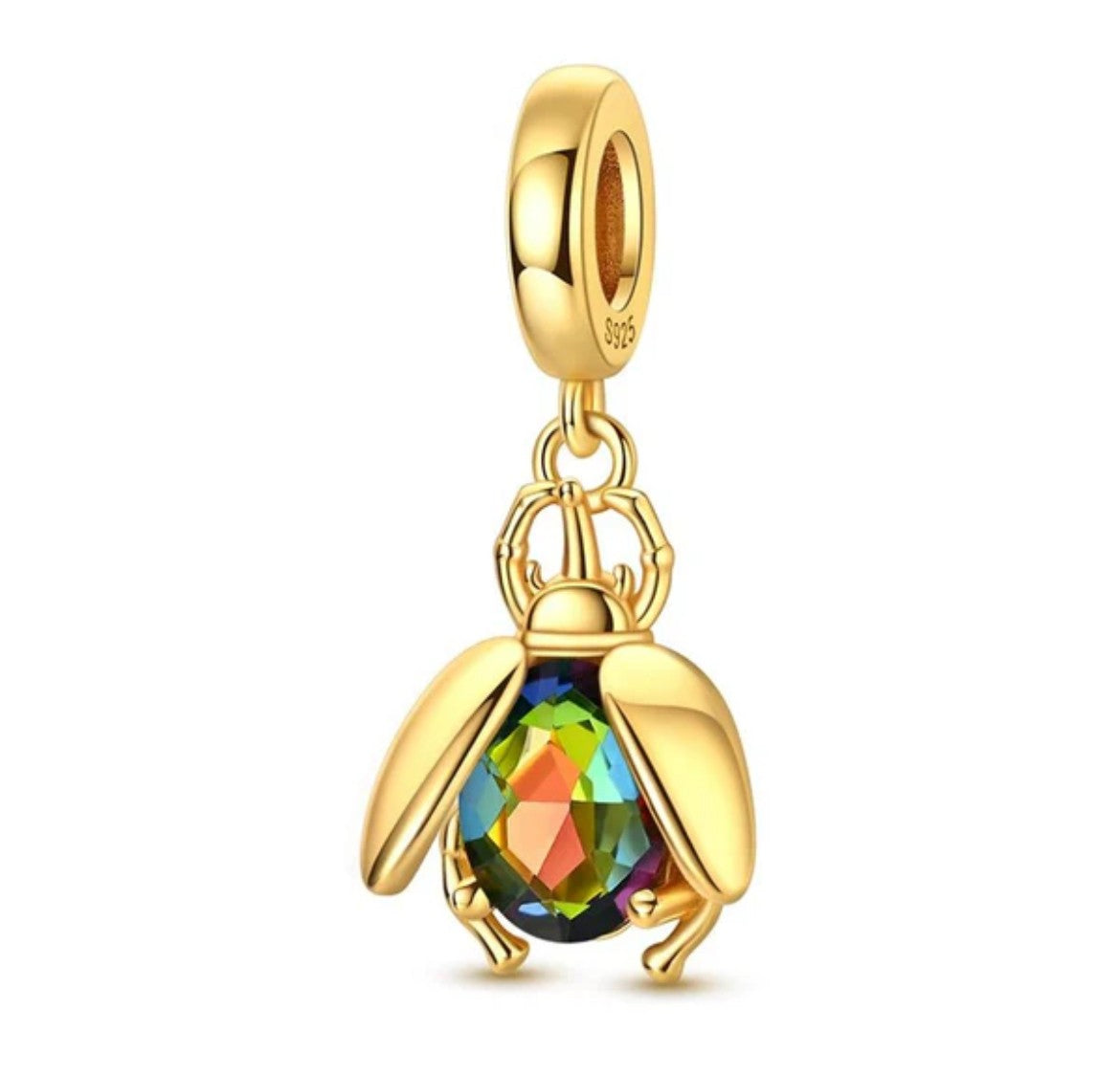 Beetle with Multicolor Crystal Dangle Charm