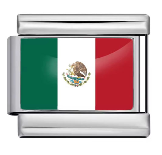 Mexico Flag Charm Silver Link
