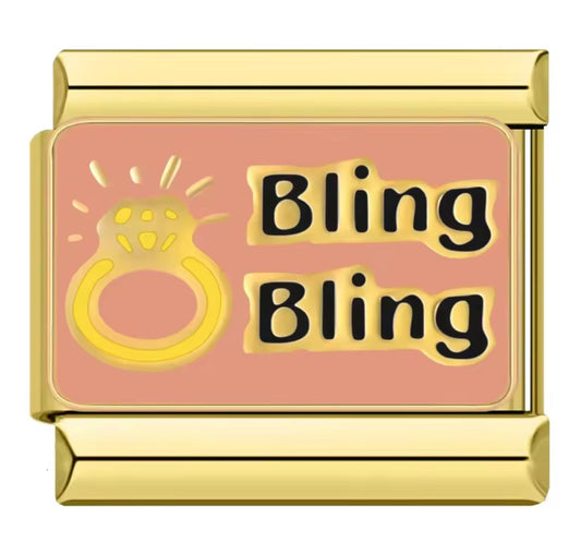 Diamond Ring Bling Bling Charm Gold Link