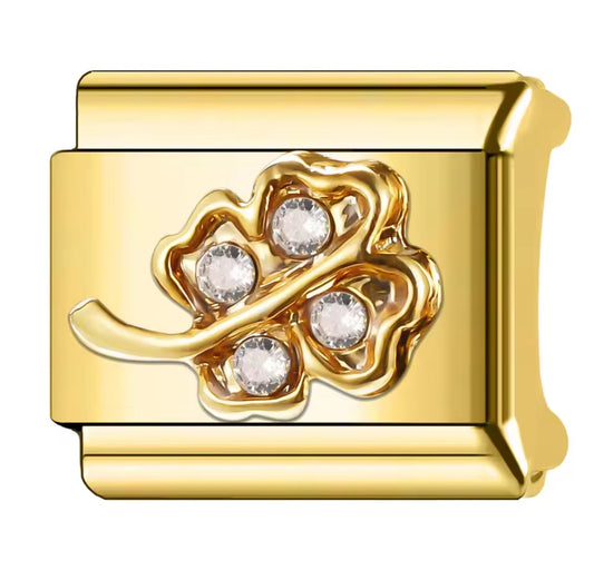Four Leaf Clover Italy Charm Gold Link