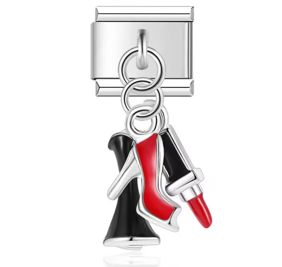 Heel and Lipstick Italy Dangle Charm Silver Link