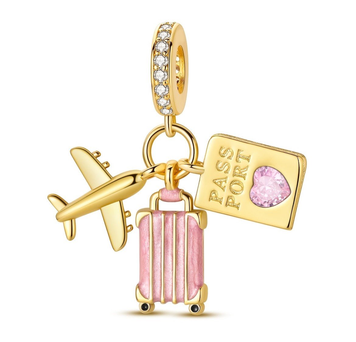 Travel Suitcase and Passport Dangle Charm
