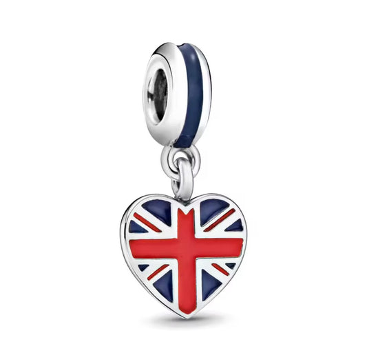 Great Britain Union Jack Heart Dangle Charm
