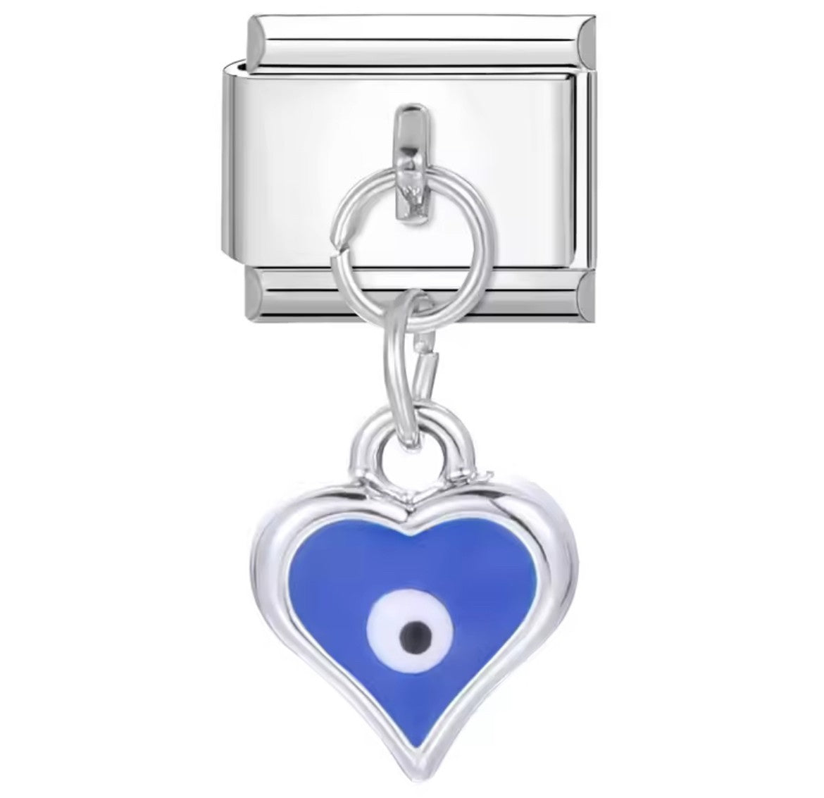 Heart Evil Eye Italy Dangle Charm Silver Link