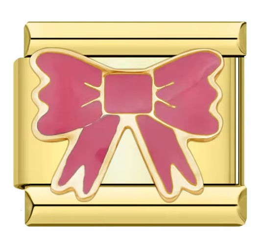 Pink Bow Italy Charm Gold Link