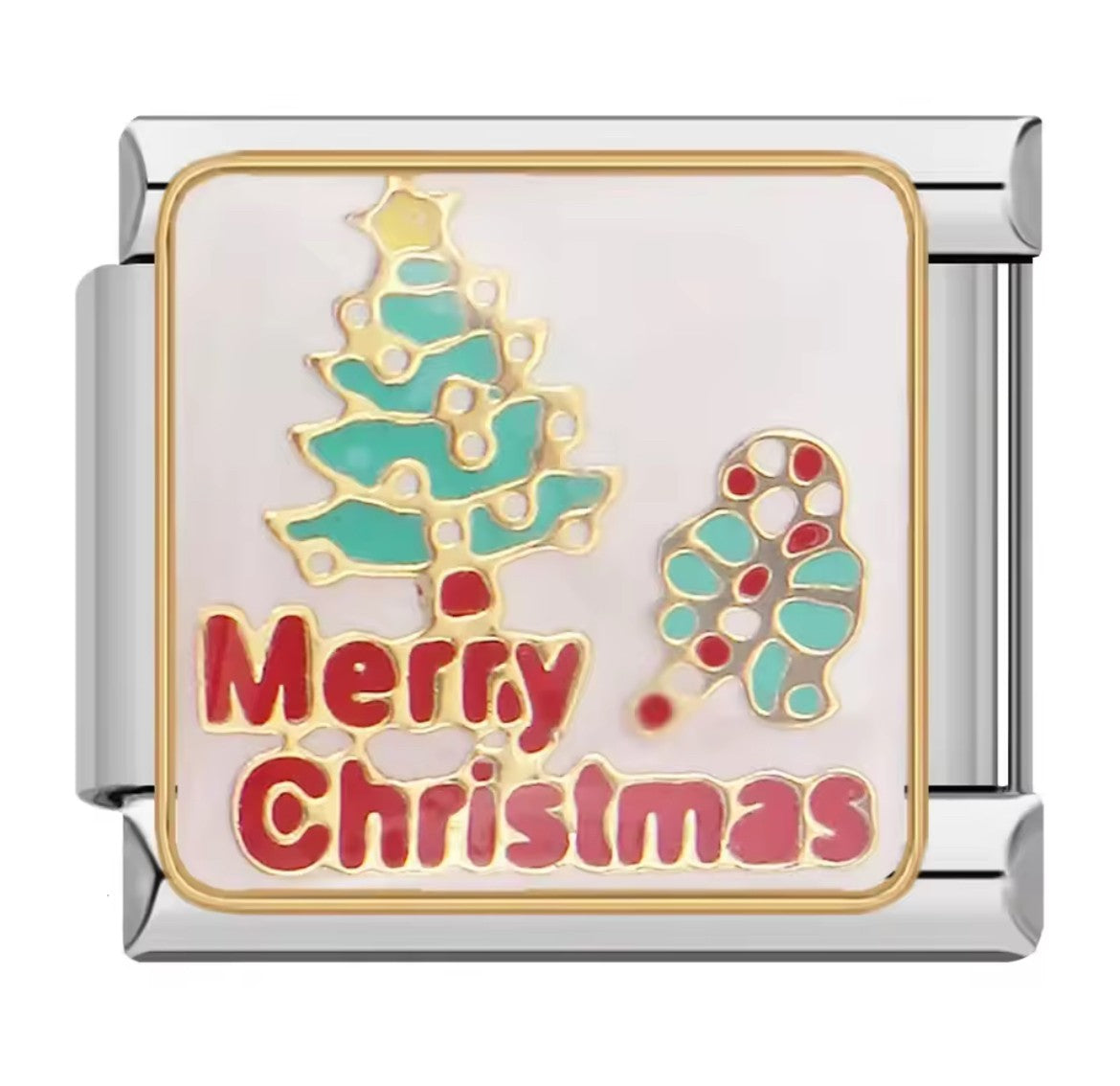 Merry Christmas Italy Charm Silver Link
