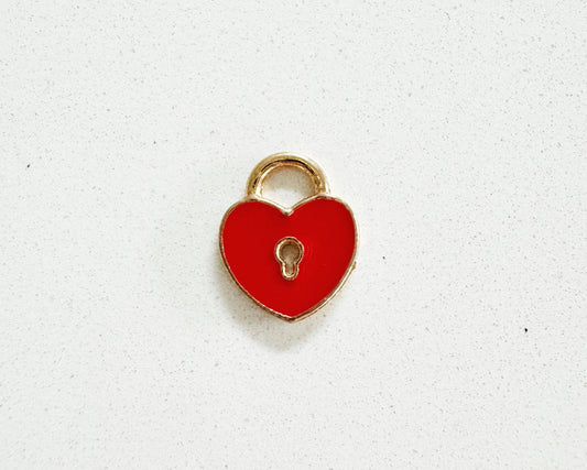Red Heart Padlock Charm