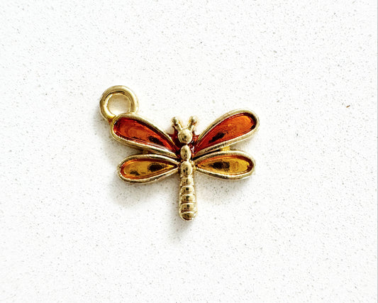 Orange Yellow Dragon Fly Charm