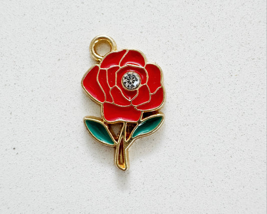 Red Rose with Diamonte Charm