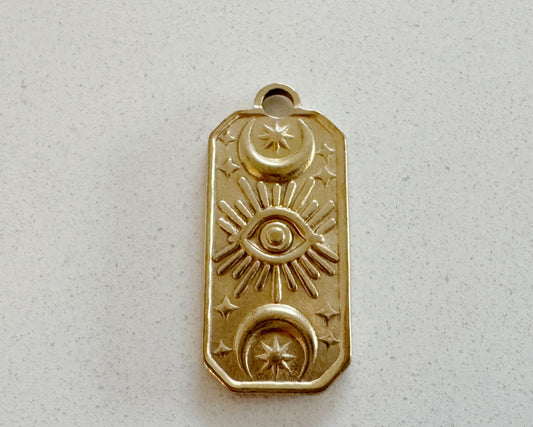 Evil Eye Moon Tag Charm