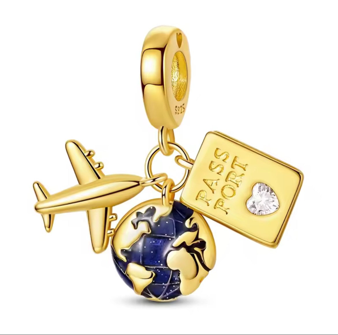 Airplane Blue Globe Passport Dangle Charm
