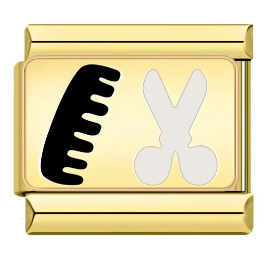 Comb and Scissors Charm Gold Link