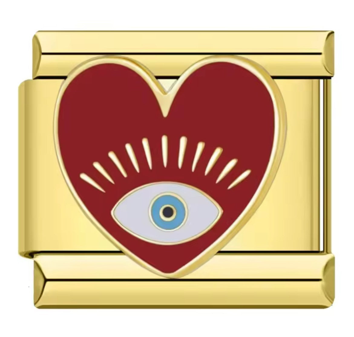 Red Heart with an Evil eye Italy Charm Gold Link