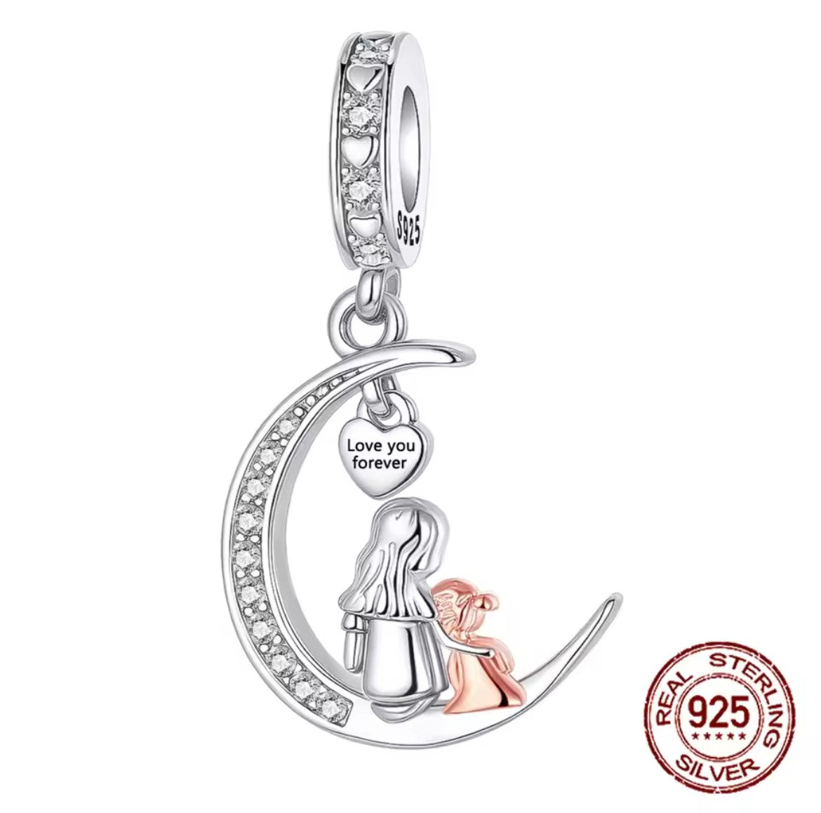 Mother and Child Sitting on the Moon Dangle Charm