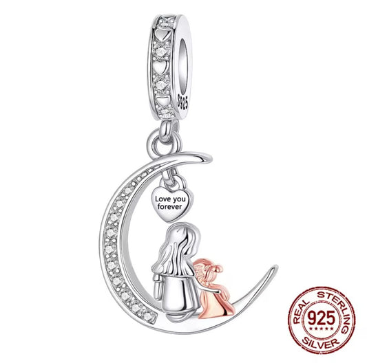Mother and Child Sitting on the Moon Dangle Charm