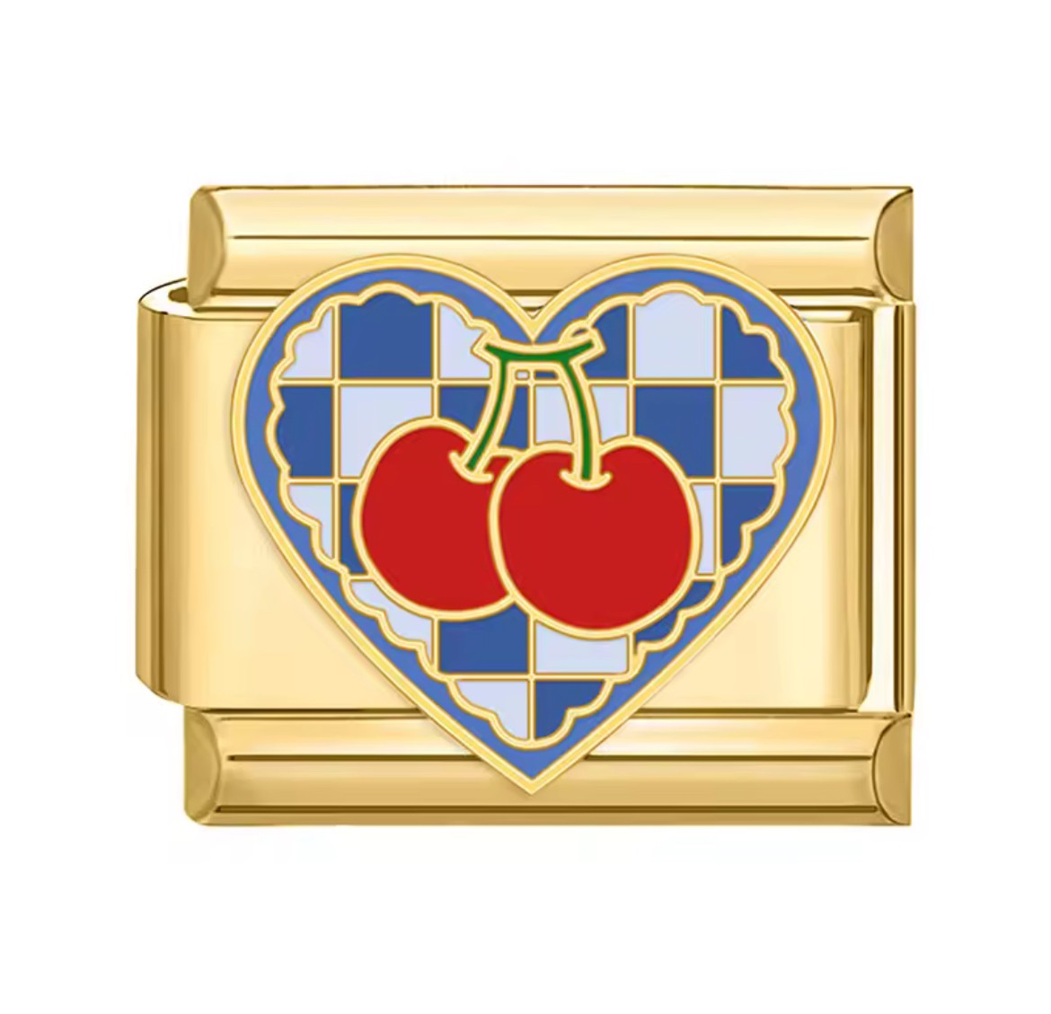 Sweet Red Cherry Heart Italy Charm Gold Link
